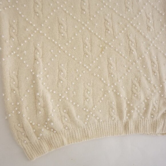 Vintage Ralsey Cream Knit w Pearls Beaded 56% Silk 10% Angora Sweater L - Picture 7 of 13